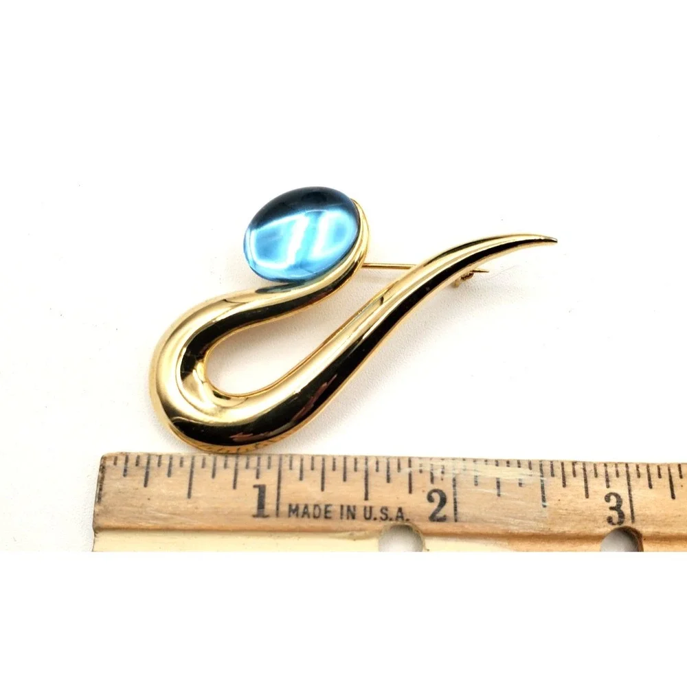 Vintage Modernist Squiggle Brooch Blue Stone